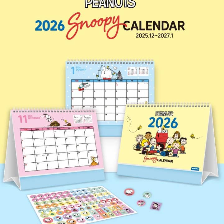K-Wonderland - Wholesale Calendar - PEANUTS Snoopy 2026 Desk Calendar with deco stickers1
