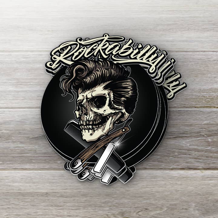 PiggyPrintStickers - Wholesale Sticker - Rockabilly Skull Sticker | Bold Retro Tattoo Design | Decal3