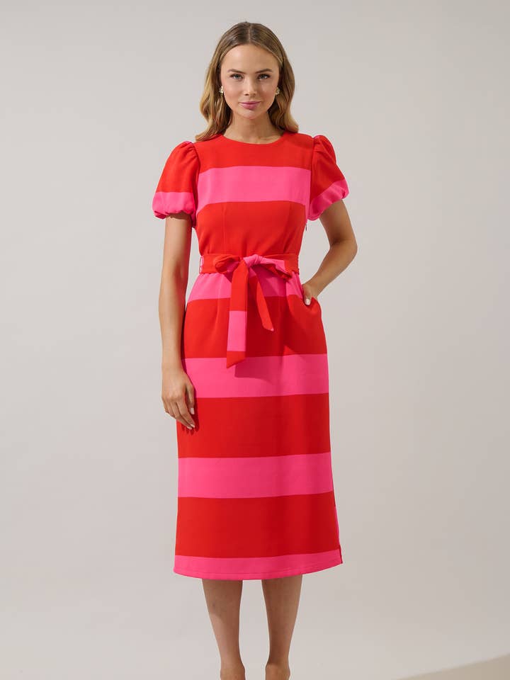 Abito Midi a Maniche a Sbuffo Lolli Stripe Senidy per la vendita all'ingrosso da parte di Sugarlips