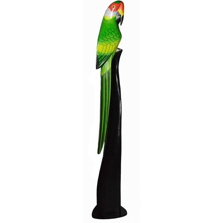 White Elephant - Wholesale Sculpture - Large Green Wood Parrot Standing Hand Painted