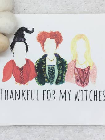 "Thankful for my Witches" Blank Greeting Card for wholesale by MirandajaneCo