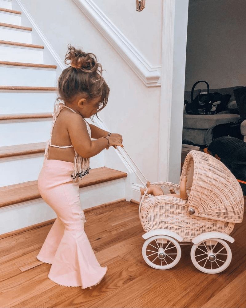 Bailey's Blossoms – Engroshandel Bukser (ikke denim) - Børn – Barbie jeans med vide ben - distressed lyserød1