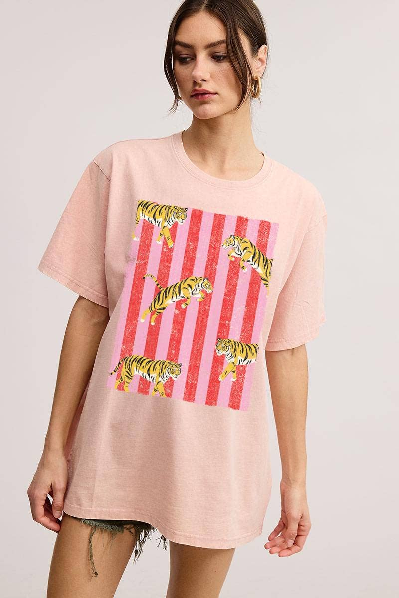 Zutter - Wholesale Screen Printed T-Shirt - Women's - Multi Tigers Elements Graphic S/S Washed Boyfriend Tee4