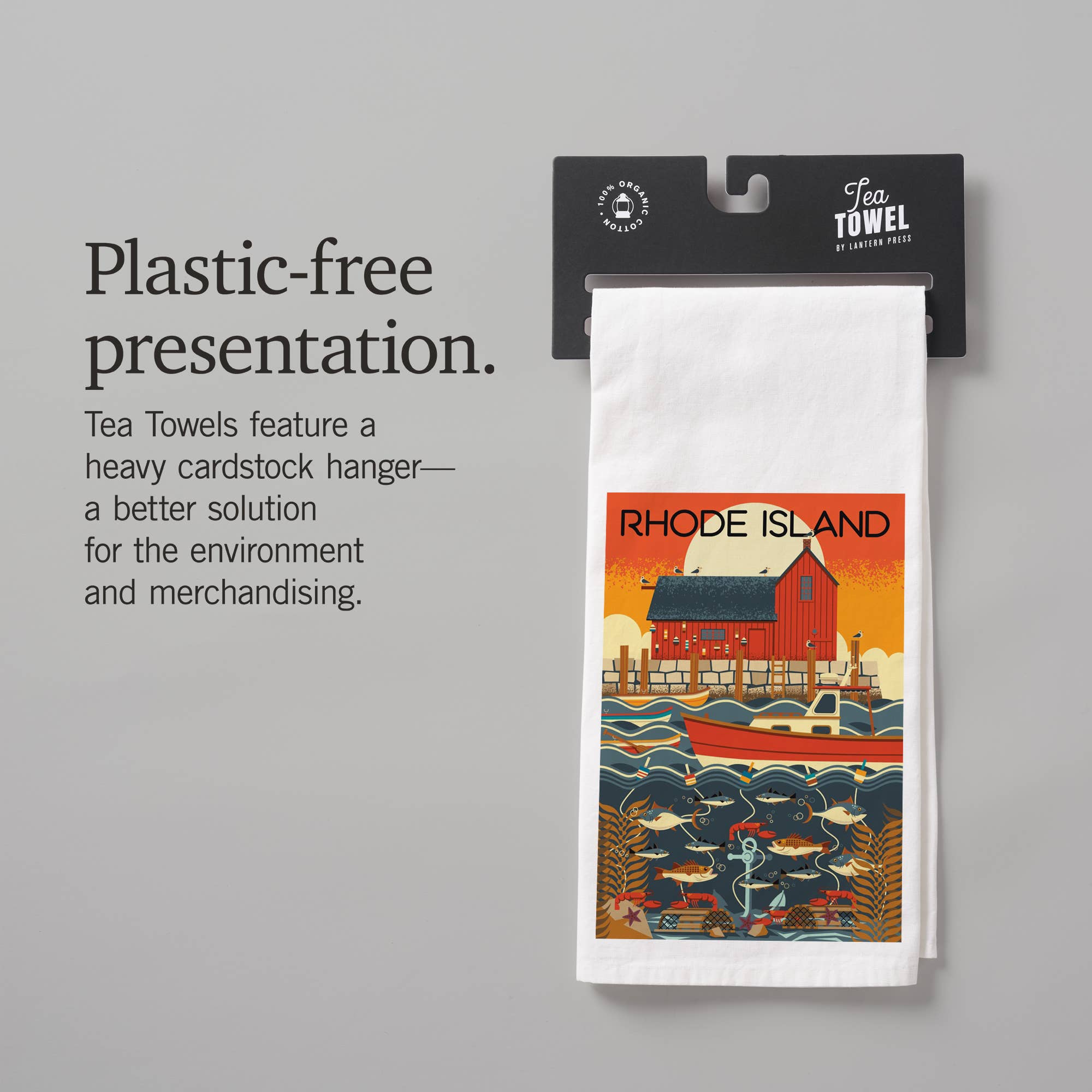 Lantern Press - Vendita all'ingrosso Strofinacci - ASCIUGAMANO DA TÈ BIOLOGICO Rhode Island, geometrico nautico8