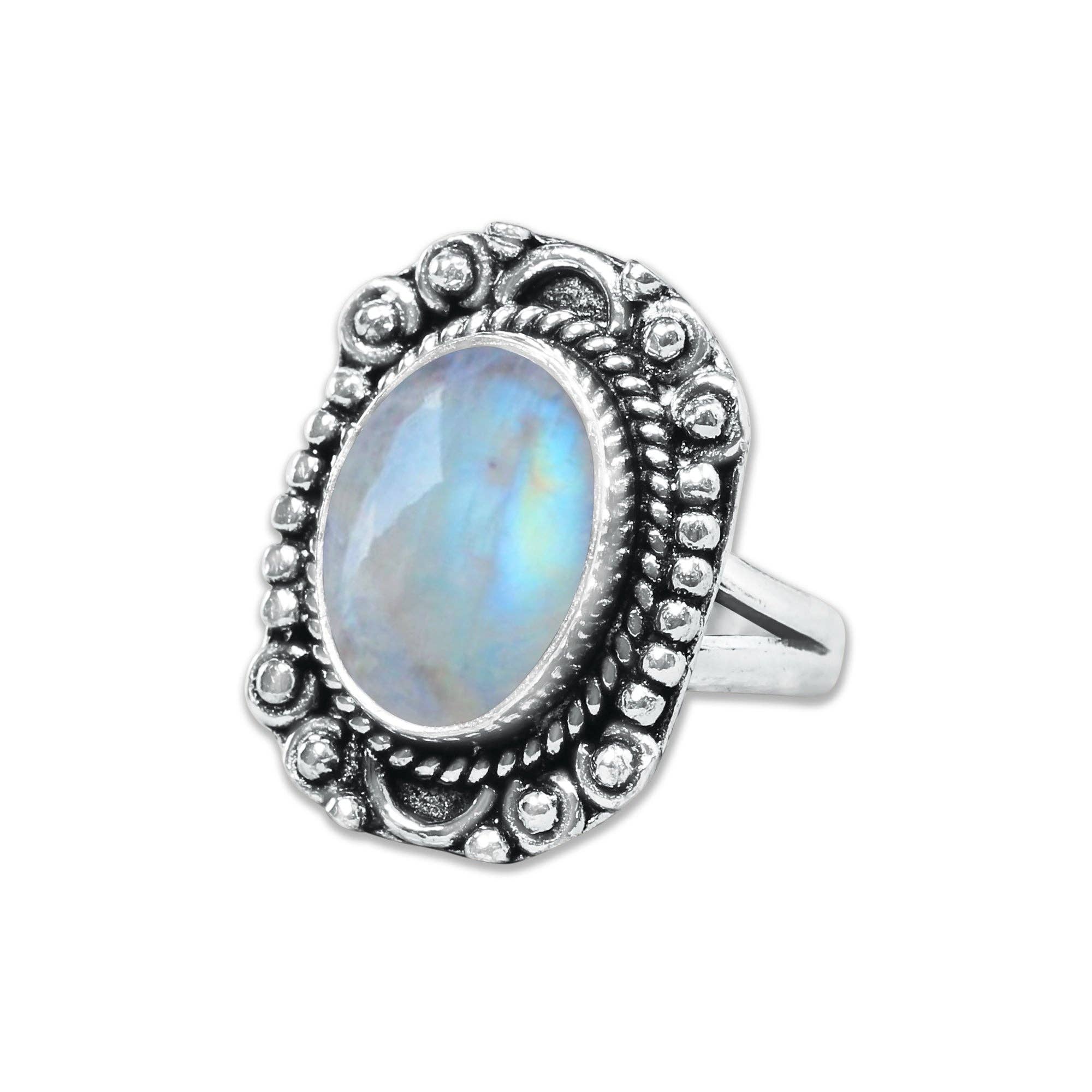 Handmade Jewels - Wholesale Cocktail/Statement Ring - Rainbow Moonstone AAA Rings – Silver-Plated, Handmade, Shimmering Blue (Made to Order)11