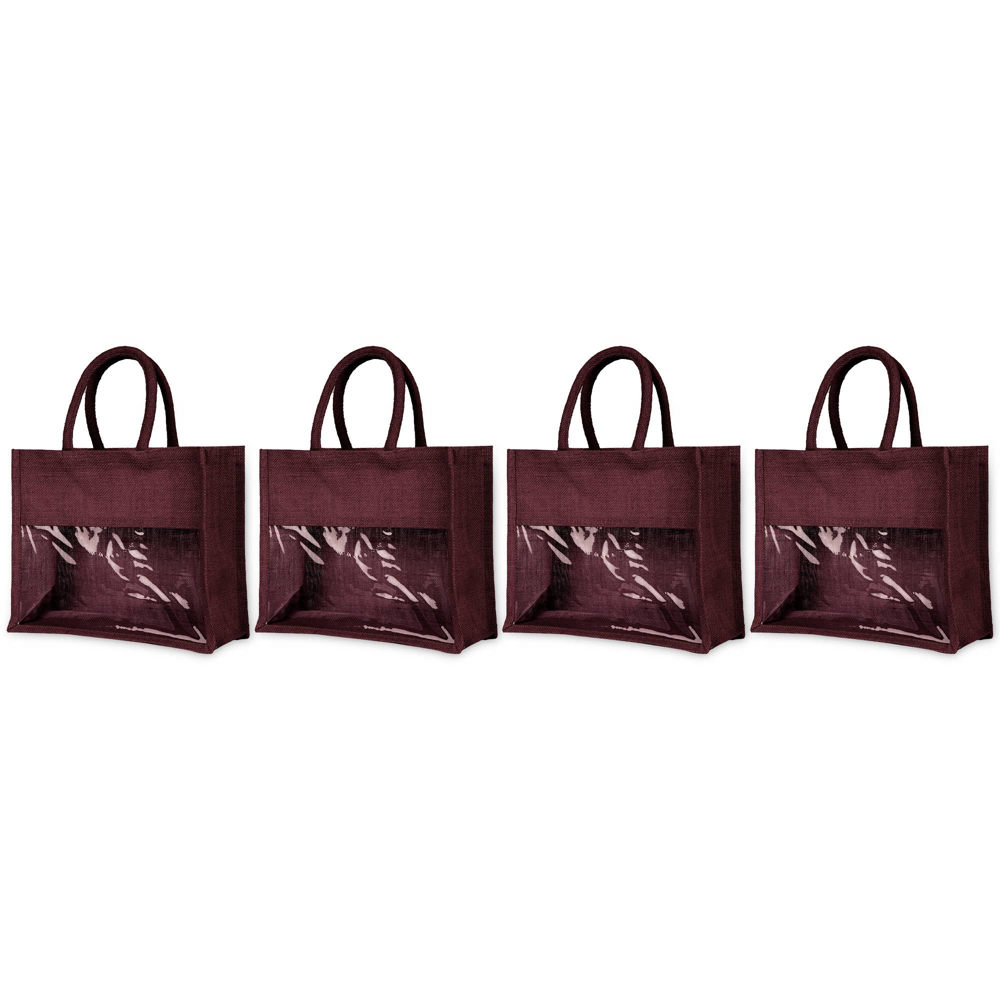 ecojutebags – wholesale Bärkasse - Unisex – Återanvändbara juteväskor – Set om 4 med PVC-fönsterpanel26