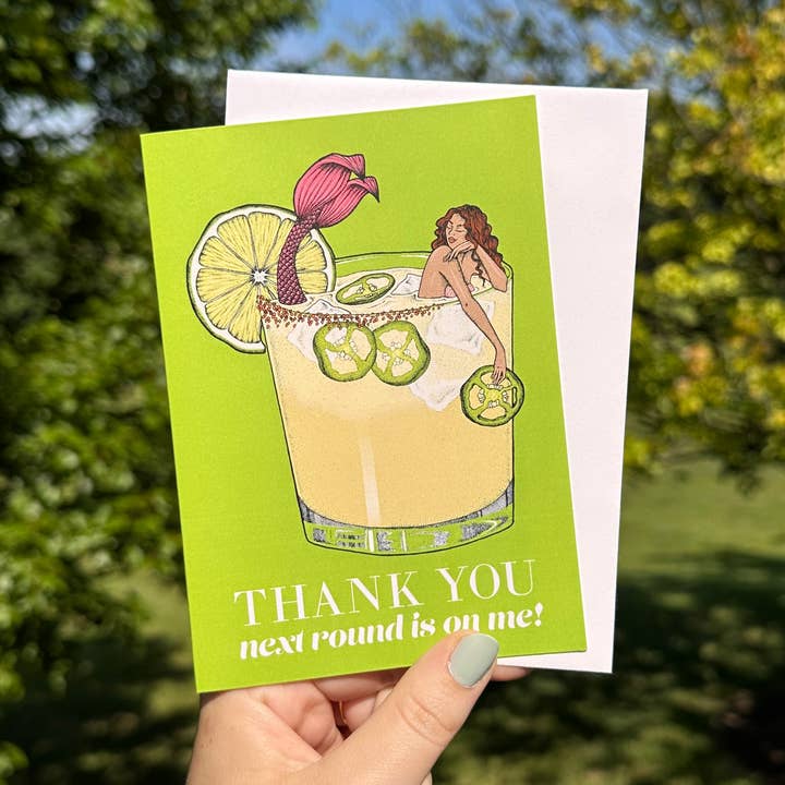 Thank You Mermaid Cocktail Greeting Card for wholesale by Elizabeth Weglein