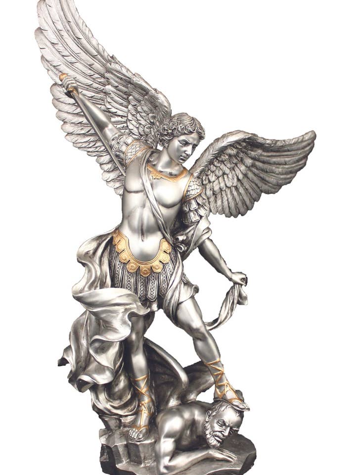 St. Michael Statue in Pewter Style 14.5" for wholesale by Goldscheider of Vienna