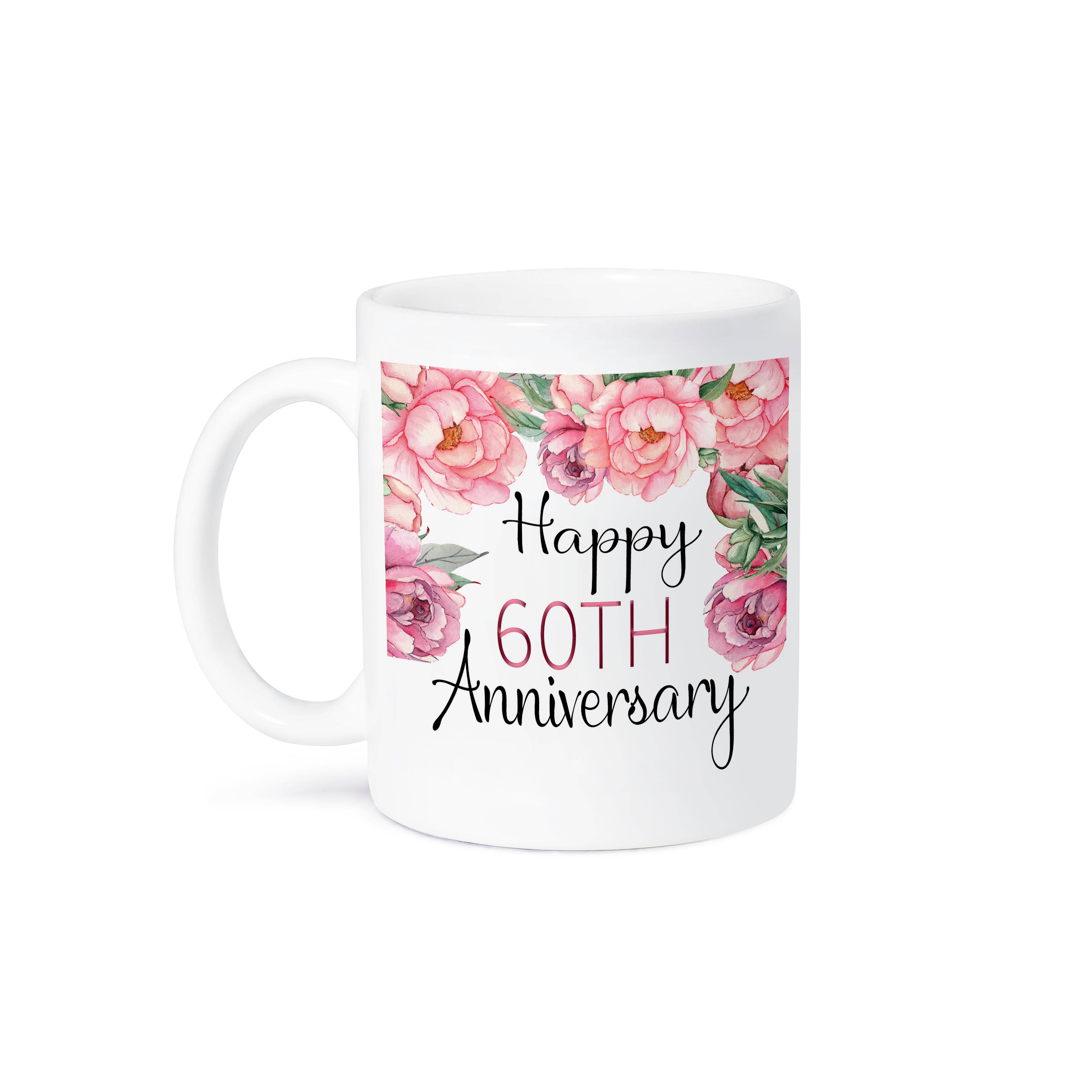 3dRose - Wholesale Coffee Mug - 3dRose, Happy 60th Anniversary Pretty Pink Peony Floral, Mug8