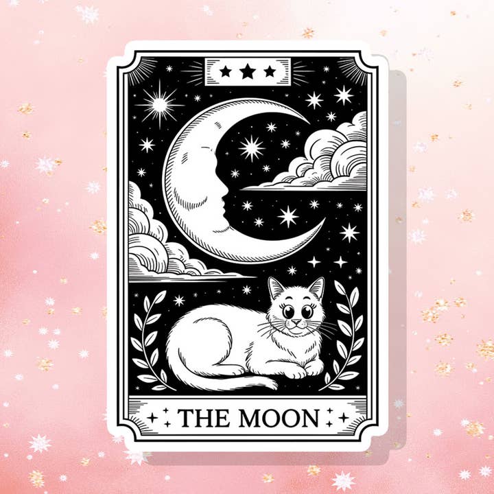 Månen Kattekilling Tarotkort Klistermærke Affirmation Kawaii-kat for engroshandel hos London Luxury Candles