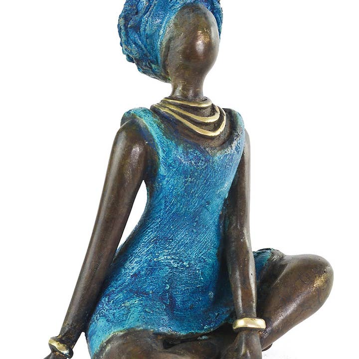 Swahili | AFRICAN MODERN - Wholesale Sculpture - La Femme en Bleu Burkina Bronze Sculpture2