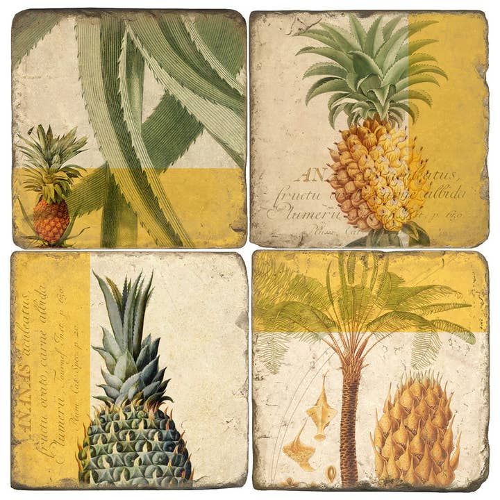 Pineapple Botanical - Tumbled Marble Coasters Set/4 for wholesale by Studio Vertu