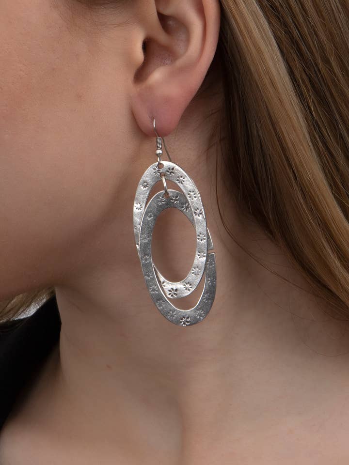 Antique Silver Plated Ellipse Designs Earrings for wholesale by AVENS
