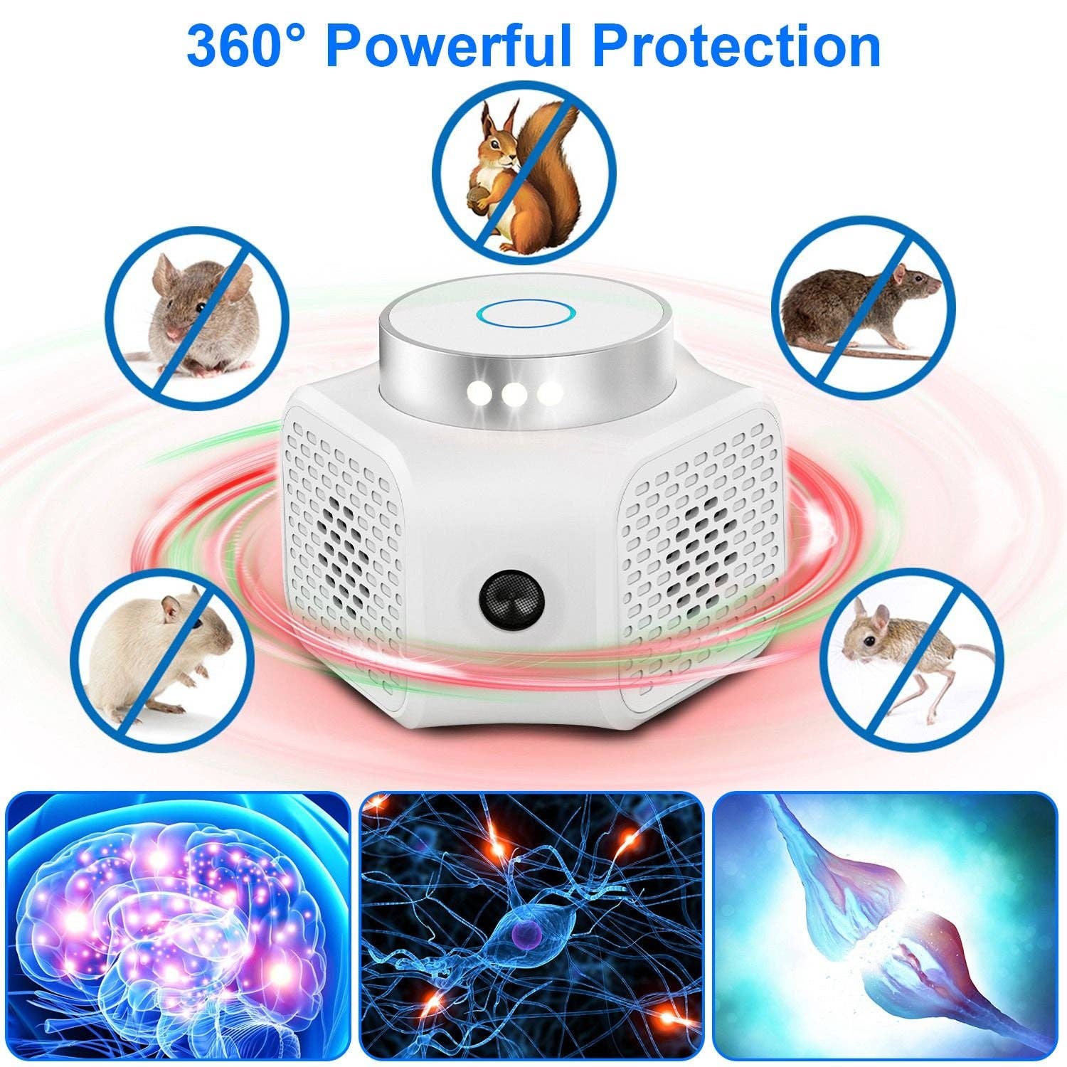 White 360° Ultrasonic Rodent Chaser Electronic Plug-in Mouse Control for Indoor Use Rodent Deterrent with Ultrasonic Sound for wholesale on Faire2