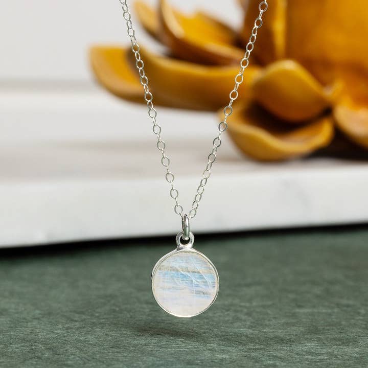 Moonstone 925 Sterling Silver Circle Shape Pendant on Cable Chain for wholesale by Soul & Little Rose