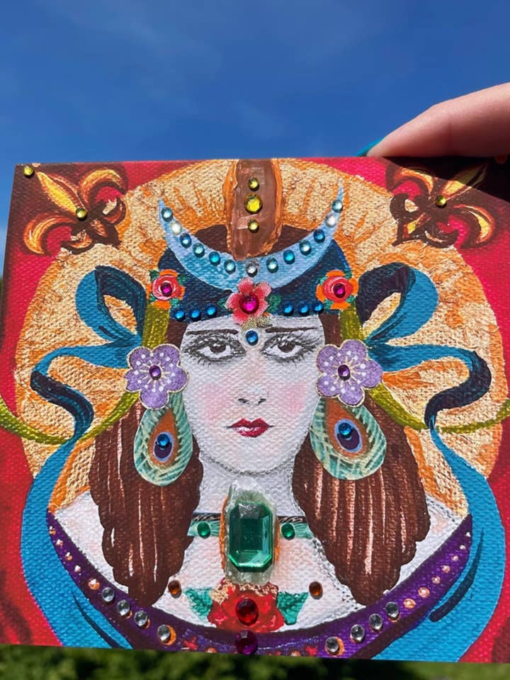 Artista del Potere Femminile Mistico della Cartolina Gioiellata Theda per la vendita all'ingrosso da parte di Art by Diana Comstock