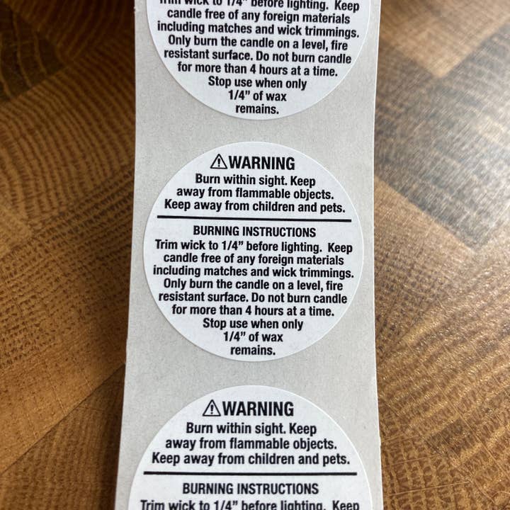 Sweet Little Candle Co - Wholesale Craft Supplies - 1.25" Candle Warning Label1