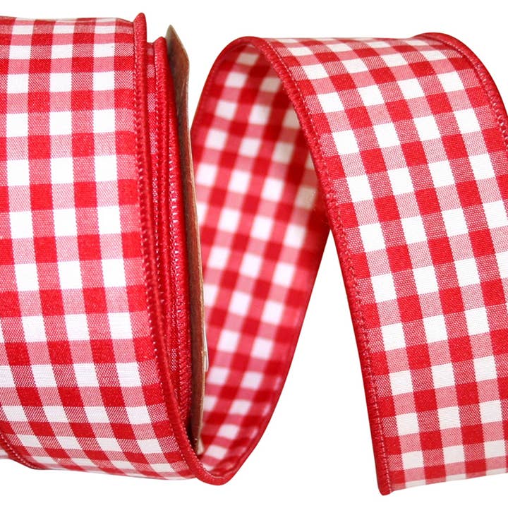 Gingham Check Wired Edge, Medium Red, 1-3/8 In, 10 Yards for wholesale by RELIANT RIBBON