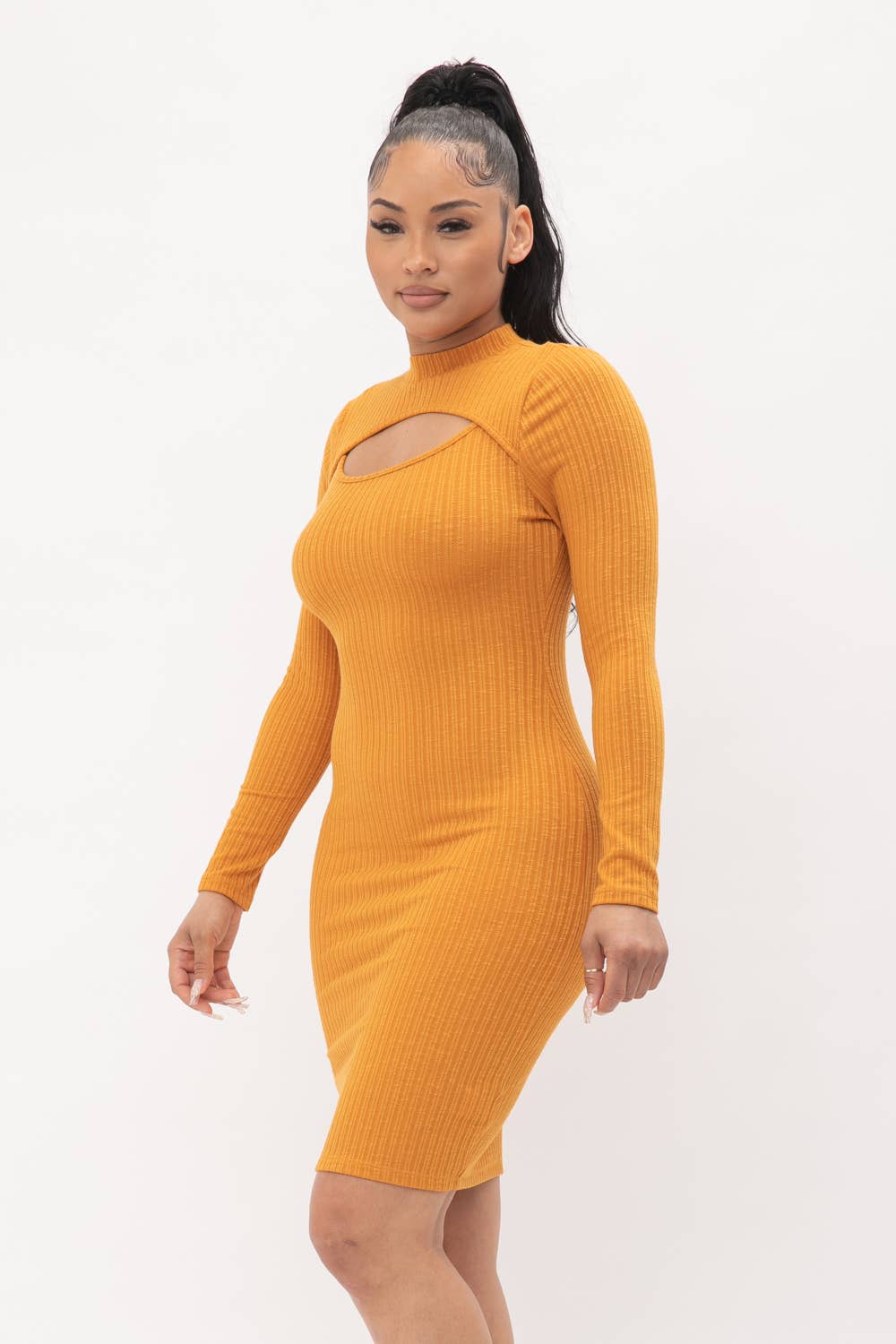 Julia by LoveJ – Großhandel Kleid – Damen – Midikleid im Pullover-Stil mit Stehkragen7