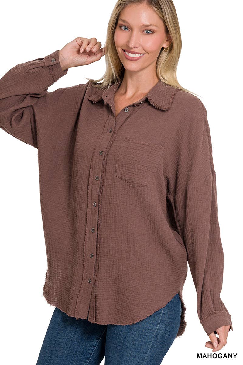 42POPS - Wholesale Button Down Shirt - Women's - `.Oversized Raw Edge Shirt W/ Back Patch39