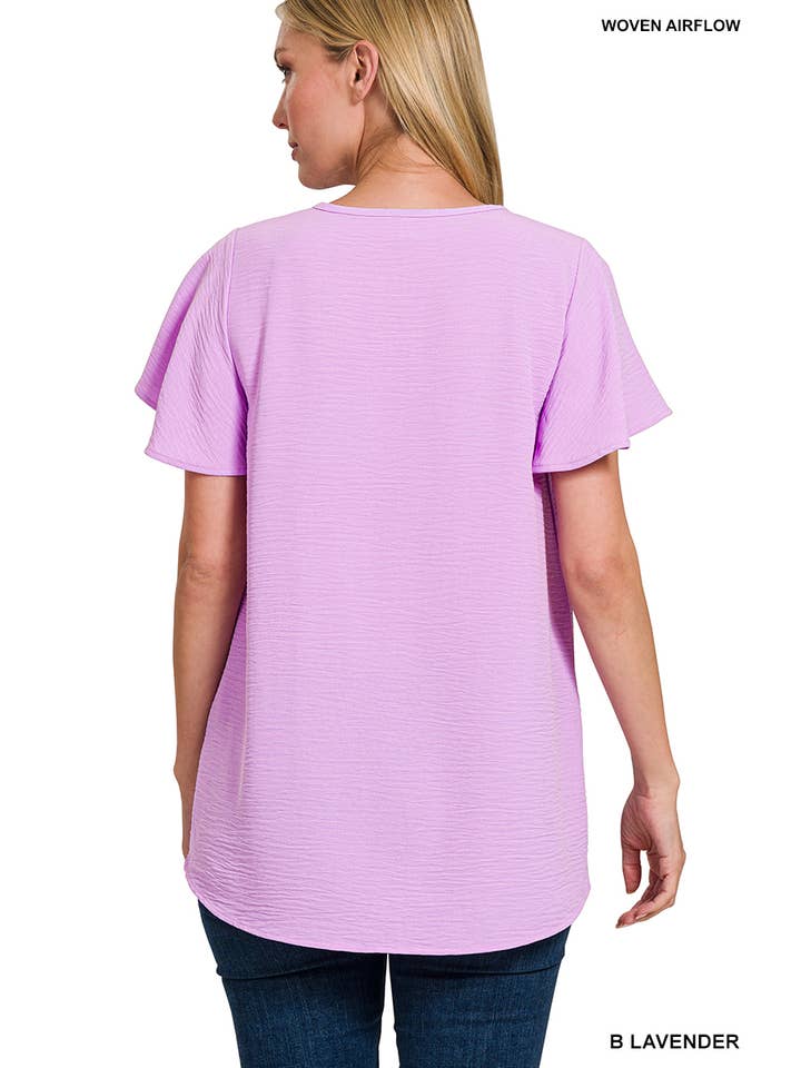 Vanilla Monkey - Wholesale Blouse - Women's - Woven Bubble Airflow Flutter Sleeve Top