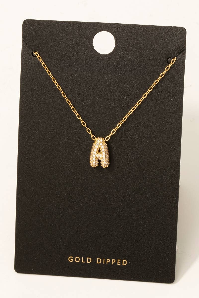 Fame Accessories - Wholesale Pendant/Charm Necklace - Gold Dipped Cz Pave Bubble Letter Pendant Necklace1