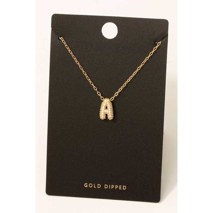 Fame Accessories - Wholesale Pendant/Charm Necklace - Gold Dipped Cz Pave Bubble Letter Pendant Necklace1