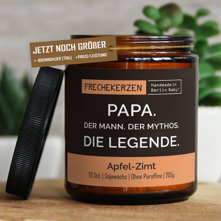 Scented candle with saying | dad. the man. the myth. the legend. for wholesale by mysoy® Duftkerzen-Manufaktur