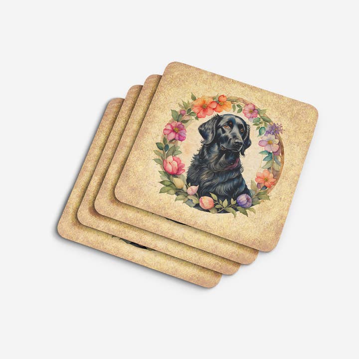Caroline's Treasures - Wholesale Coasters - Flat-Coated Retriever and Flowers Foam Coaster Set of 4 DAC