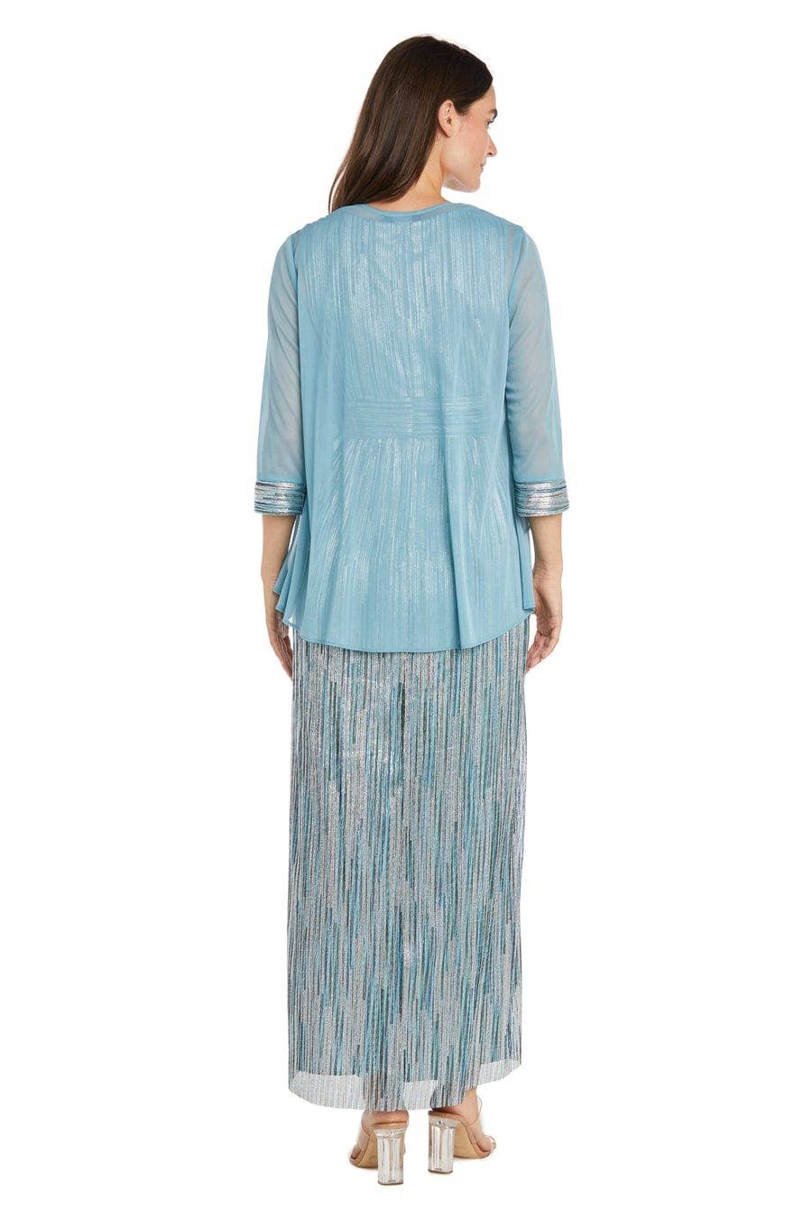 SLATE R&M Richards Metallic Pleated Gown with Sheer Drape Jacket for wholesale on Faire1