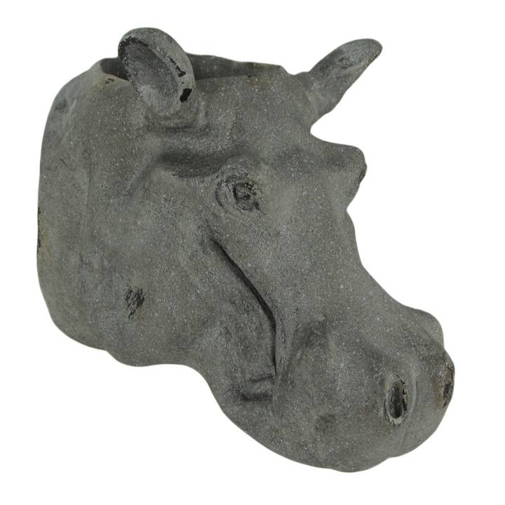 Zeckos - Wholesale Plant Pot - Grey Stone Finish Hippo Head Hanging Planter Statue