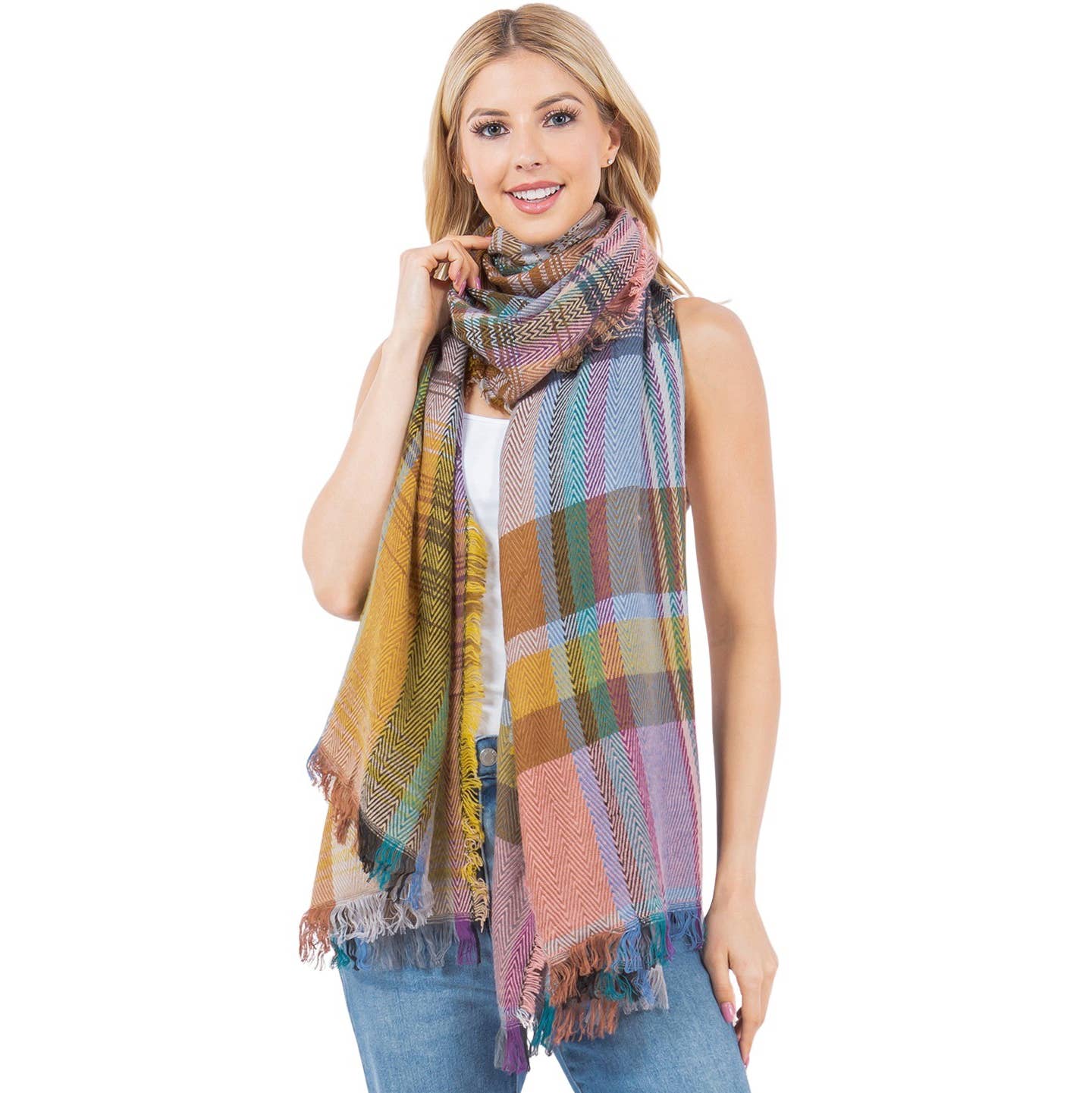 The Magic Scarf Company – wholesale Halsduk - Dam – 98B1 - Flerfärgad rutig halsduk/sjal3
