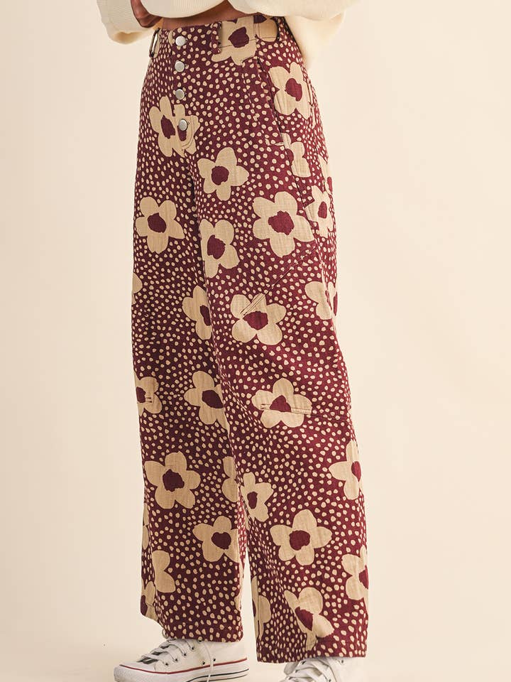 &MERCI - Wholesale Pants - Women's - FLORAL PRINT HIGH WAISTED PANTS MP42142