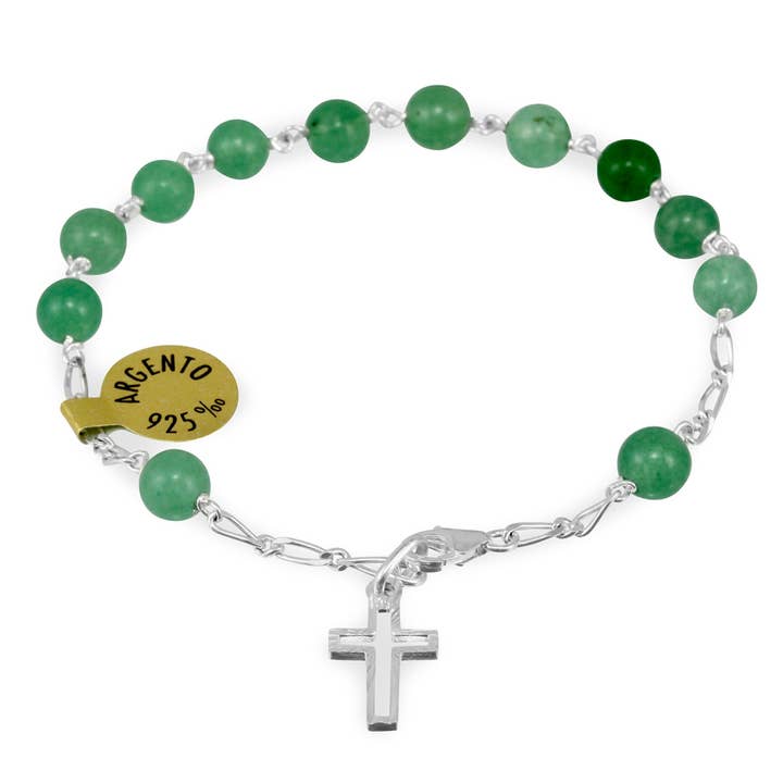 RM Trading - Wholesale Beaded Bracelet - Green Rosary Bracelet Beads Sterling Silver