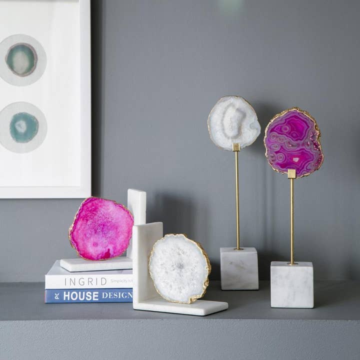 A&B Home Group Inc. - Wholesale Bookend - S/2 5.5x3x5.5" Polished Pink Agate and Marble Bookends8