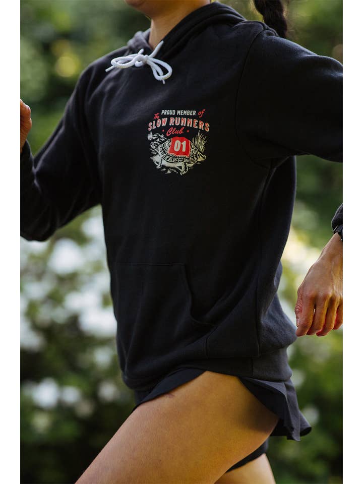 Vintage Black Slow Runners Club Hoodie Sweatshirt for wholesale on Faire8