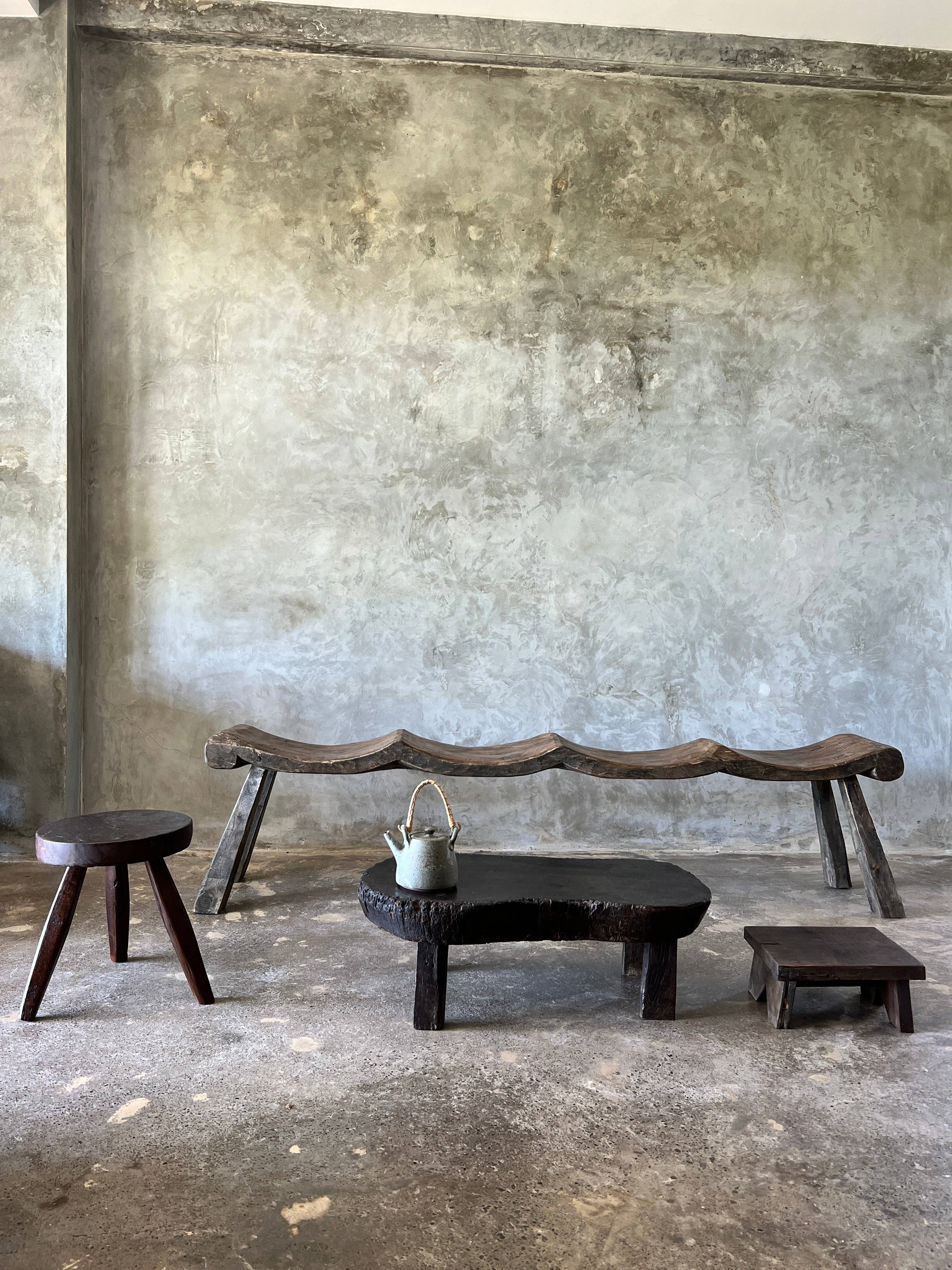 Office Objets – wholesale Bench – Large antique teak bench with 4 wavy seats H:46 W:30 L:1909