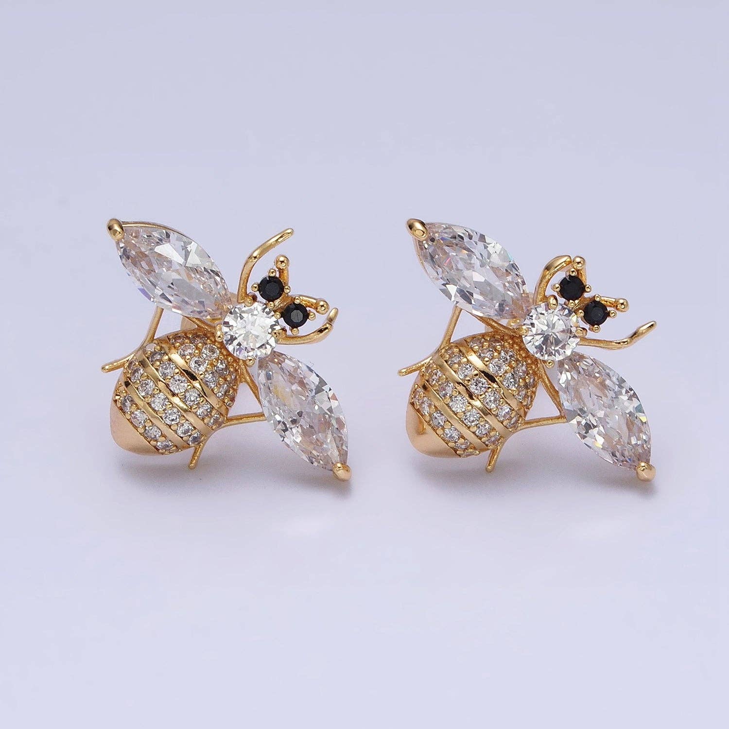 Aim Eternal - Wholesale Stud/Post Earrings - Gold Filled Bee Stud Earrings With Crystal Cubic Zirconia0