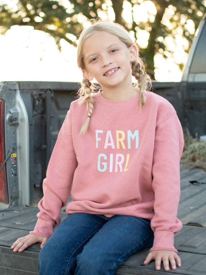Crewneck Enfant/Jeune Fille de Ferme Rose pour la vente par American Farm Company