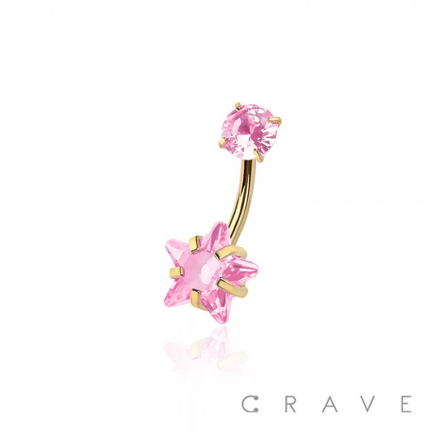 CRAVE - Wholesale Belly Ring - DOUBLE PRONG SET STAR CZ 316L SURGICAL STEEL NAVEL RING5