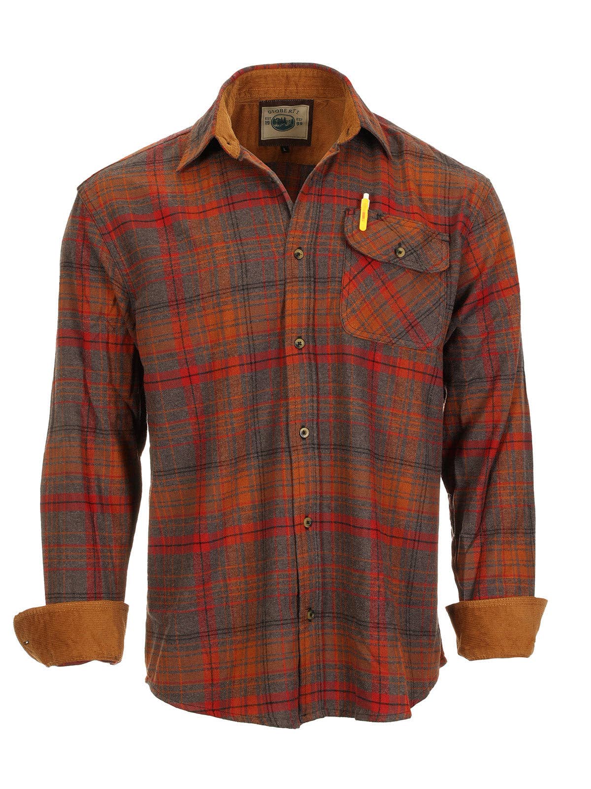 b-one inc - Wholesale Button Down Shirt - Men's - Men's Flannel Button Up Shirt with Corduroy Contrast GB-LS94FC15