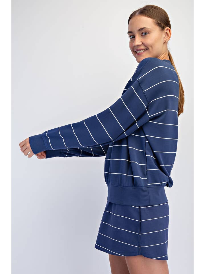 Rae Mode - Wholesale Lounge Top - Women's - MODAL SCUBA STRIPE CREW NECK TOP22