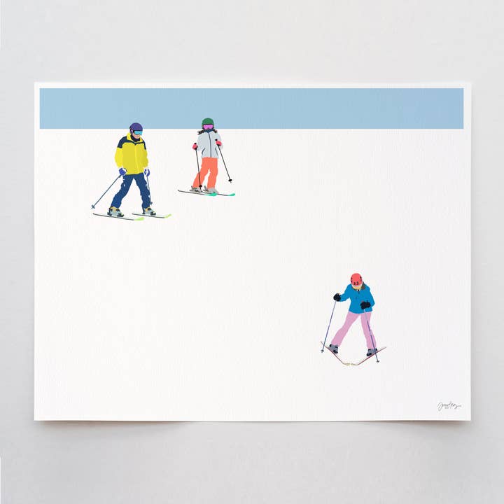 Skiing Family Art Print. Signed. Unframed. 220108 for wholesale by Jorey Hurley