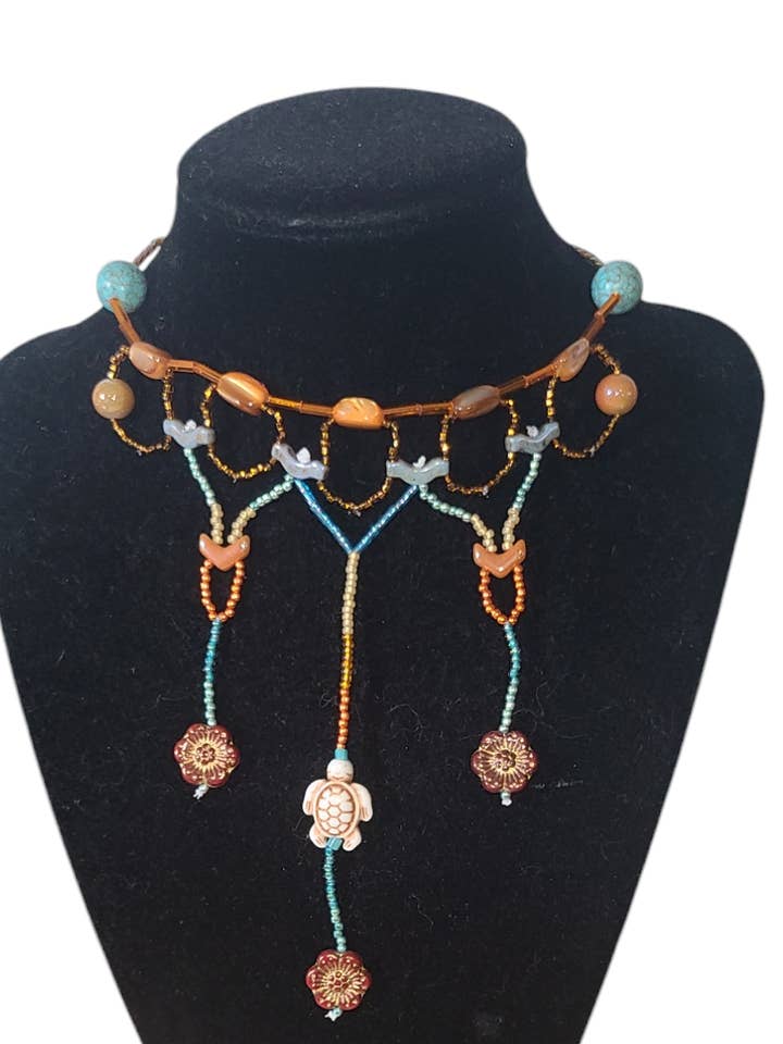 Autumn Howlite Turtle Ethereal Cascade Necklace for wholesale by Tsuga Beadwork