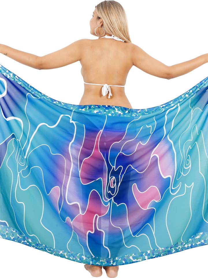 LA LEELA Women's Beachwear Sarong Abstract,Green P06799 for wholesale by LA LEELA \ HAPPY BAY