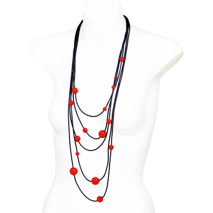 Architectural statement modern necklace SOLAR SYSTEM Red for wholesale by Frank Ideas