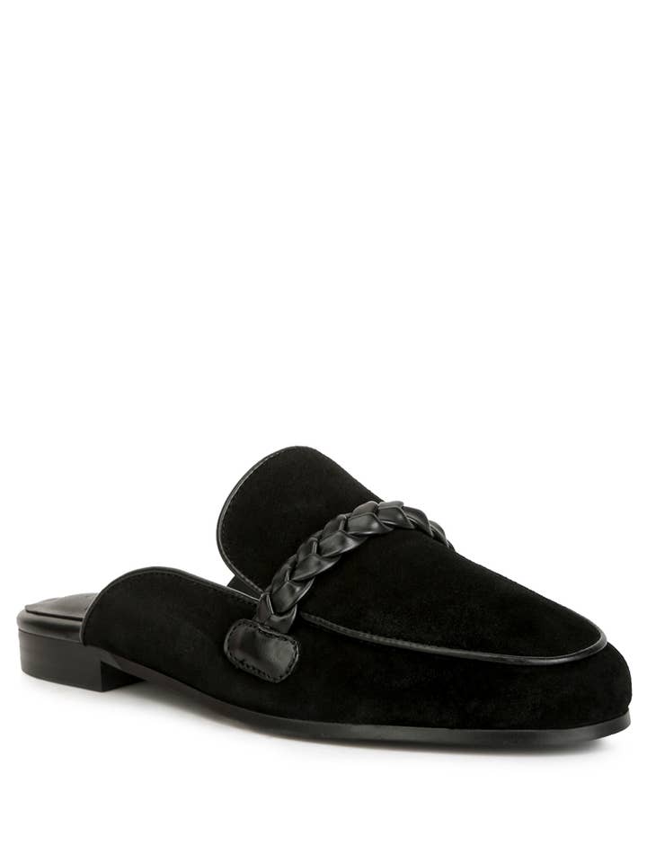Lavinia Suede Leather Braided Detail Mules for wholesale by Rag Company
