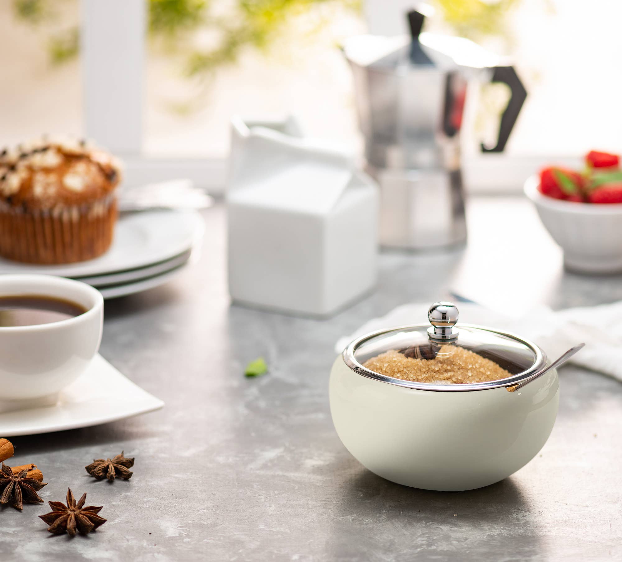 Kook - Wholesale Bowl - Kook Large Stainless Steel Sugar Bowl, Lid & Spoon, 16 oz12