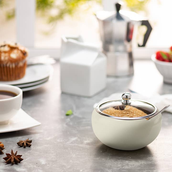 Kook - Wholesale Bowl - Kook Large Stainless Steel Sugar Bowl, Lid & Spoon, 16 oz12