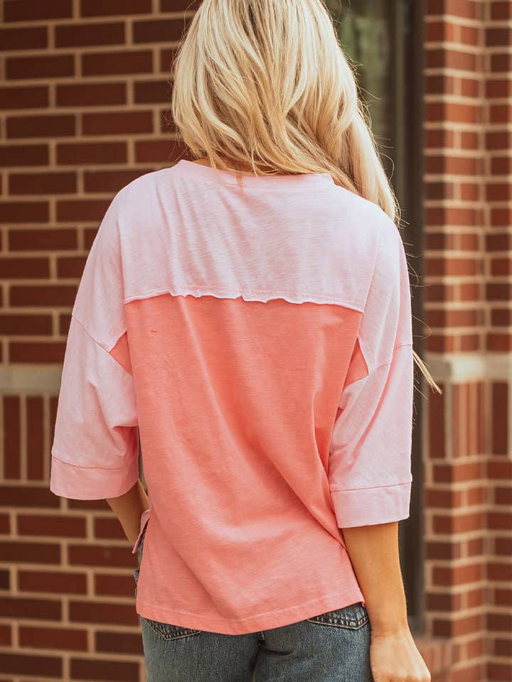 LALA LOO - Wholesale T-Shirt - Women's - LALALOO Flower Patchwork 3/4 Sleeve Oversized T-Shirt1